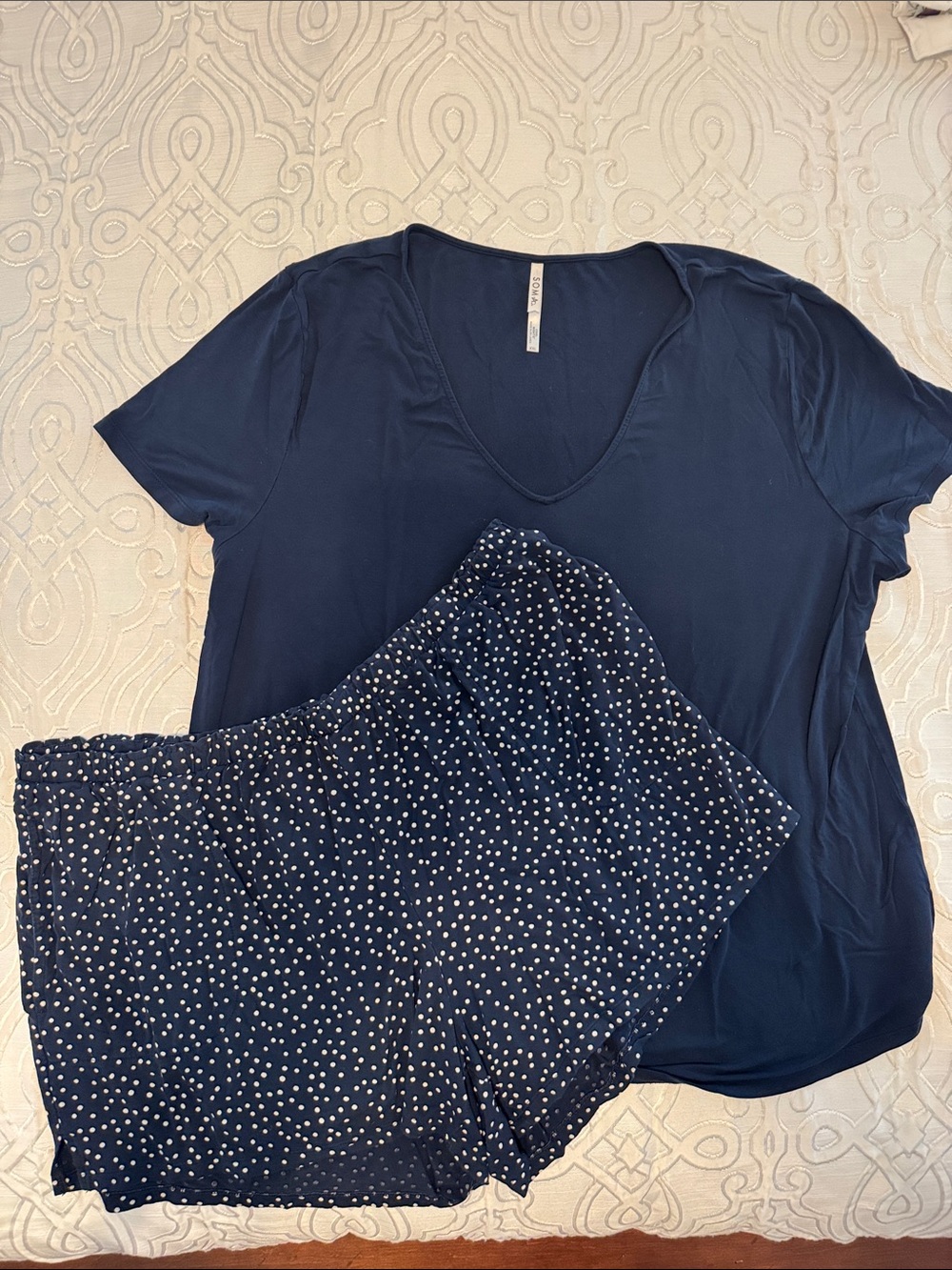 Soma Cool Nights Navy V-Neck Top and Polka Dot Pajama Set